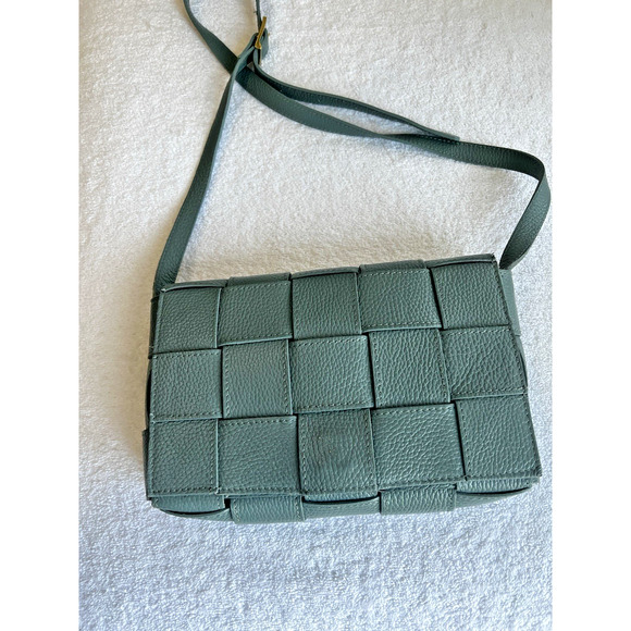 STELLA BIANCA Made In Italy Woven Pebbled Leather adjust Crossbody Handbag Blue - Picture 3 of 16